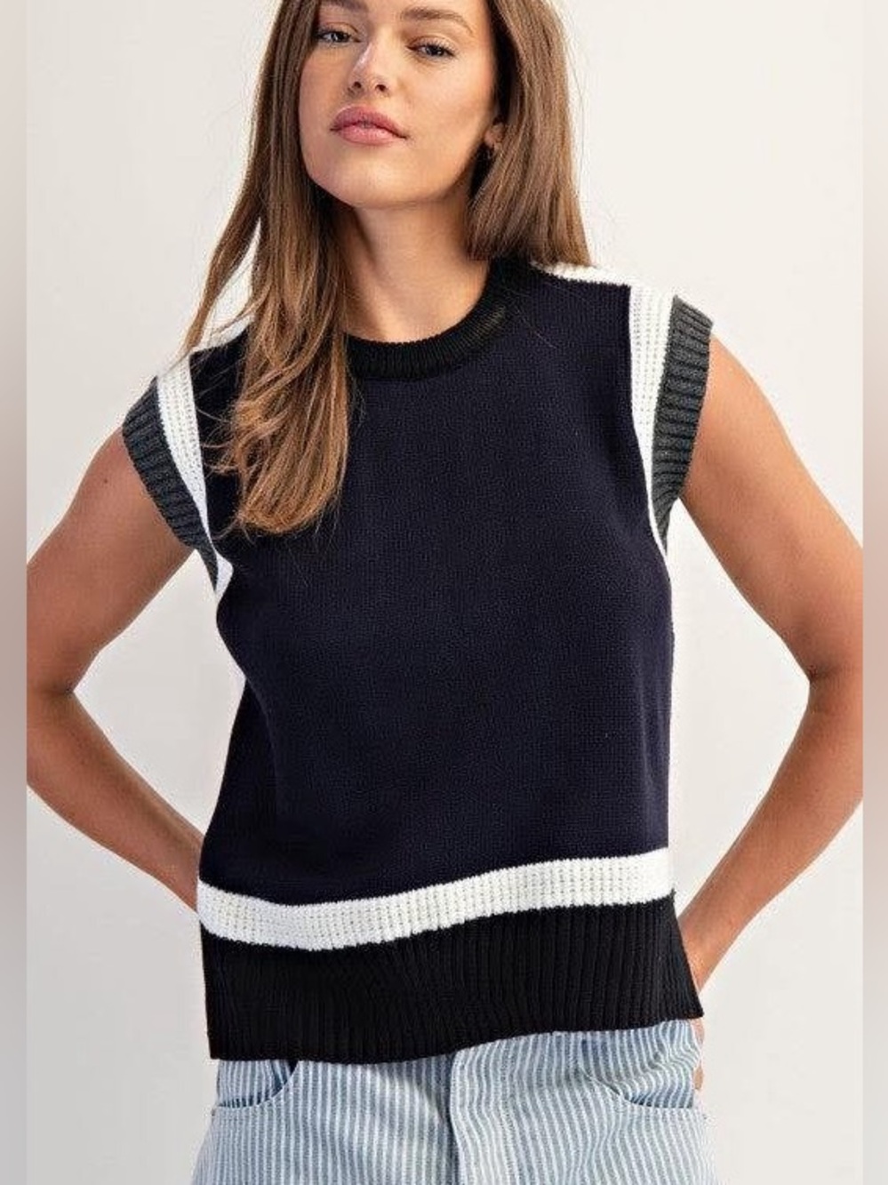 NWT Halogen Colorblock Sleeveless Sweater Vest Denim Heather Size Small